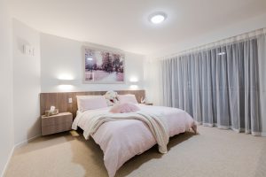 bedroom with timber bed head Gold Coast
