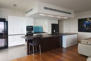 White and Brown Kitchen with Grey benchtop