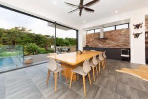 Modern outdoor kitchen with corian top
